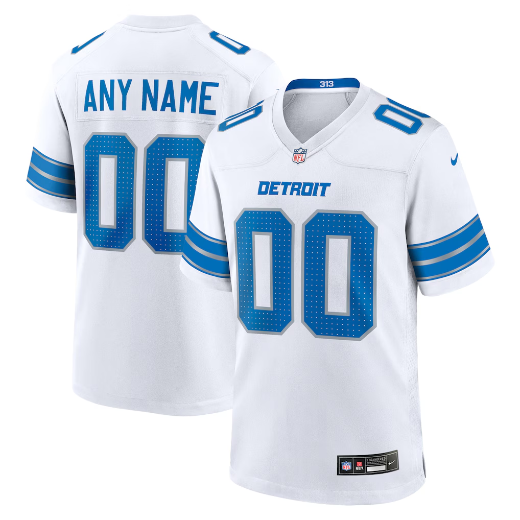 Custom Detroit Lions White Game Jersey