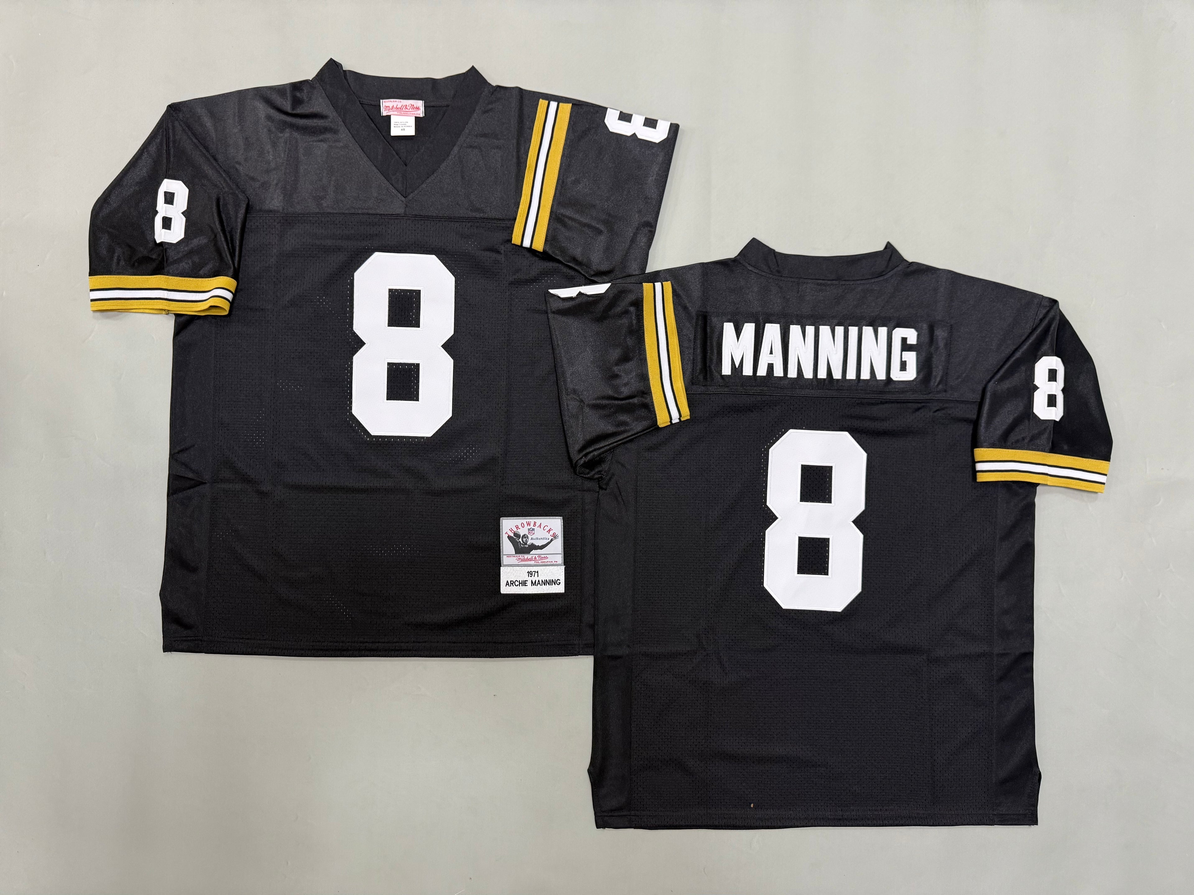 Mens Archie Manning#8 black New Orleans Saints Vintage Throwback Jersey