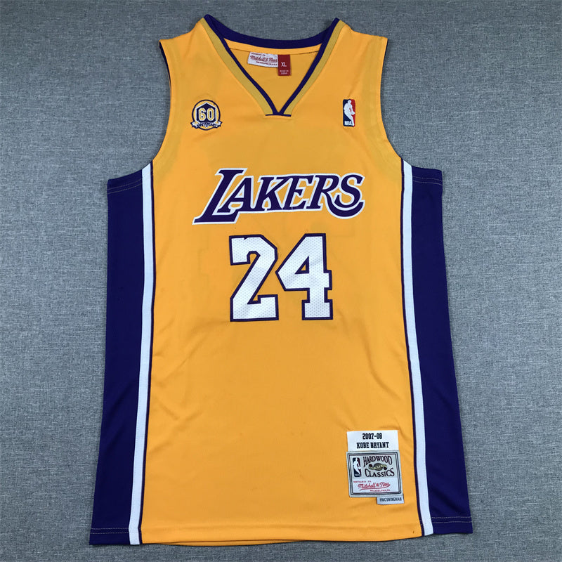 Kobe Bryant #24 Los Angeles Lakers 2007-08 60th Anniversary Throwback Jersey — Embroidered