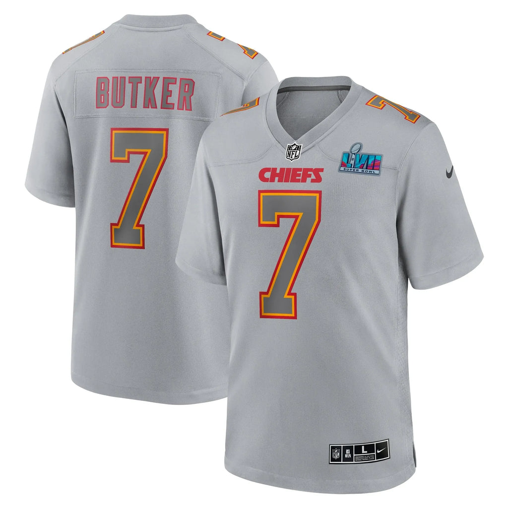 Harrison Butker Kansas City Chiefs Super Bowl LVII Patch Atmosphere Fashion Game Jersey - Gray