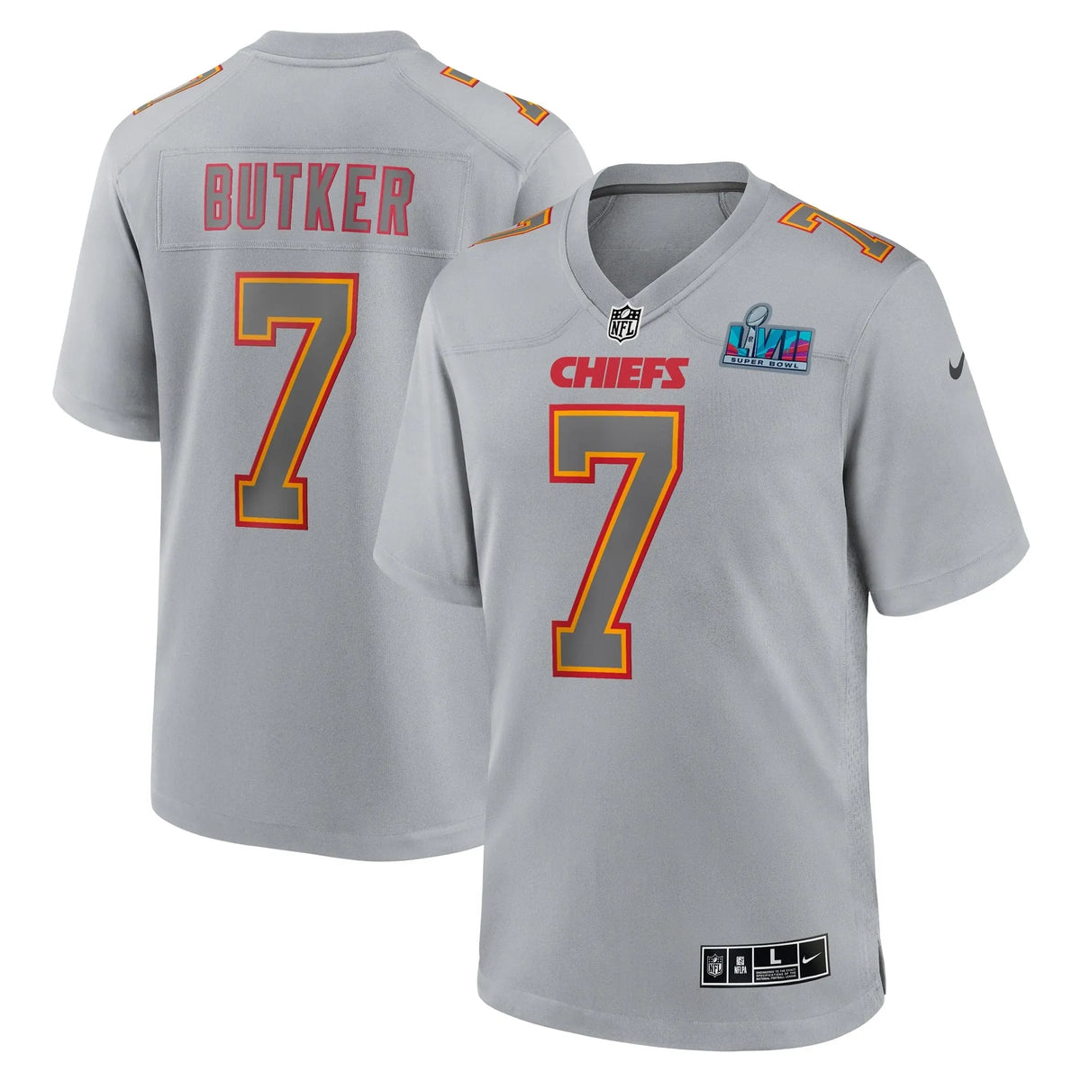 Harrison Butker Kansas City Chiefs Super Bowl LVII Patch Atmosphere Fashion Game Jersey - Gray