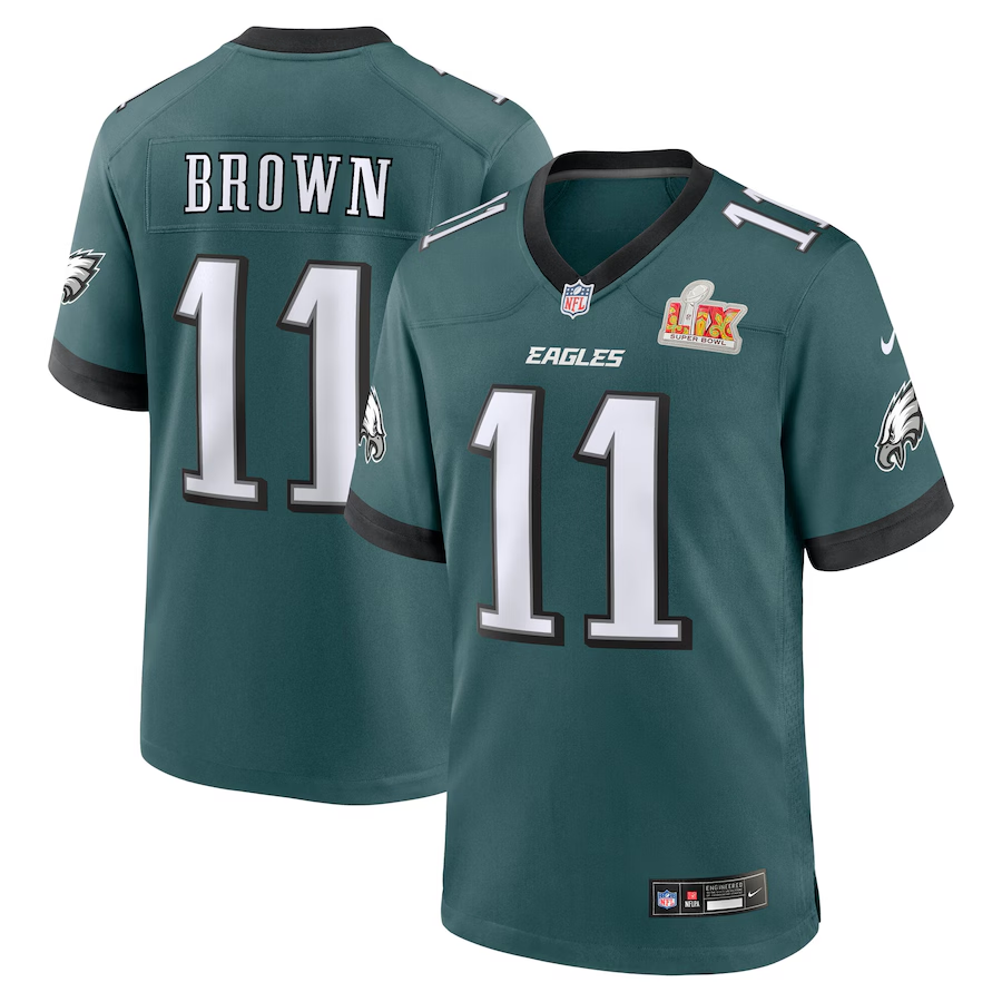 Men's Philadelphia Eagles A.J. Brown  Midnight Green Super Bowl LIX Game Player Jersey