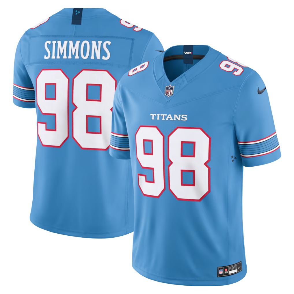Jeffery Simmons #98 Tennessee Titans Light Blue Vapor F.U.S.E. Sewn Down Limited