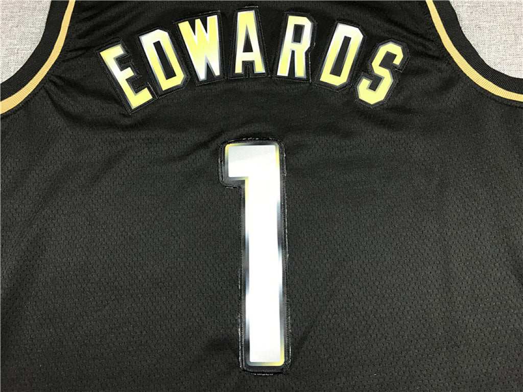 Anthony Edwards #1 Minnesota Timberwolves Black & Gold City Edition Swingman Embroidered Jersey