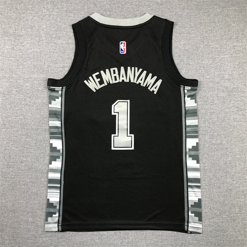 Youth Victor Wembanyama San Antonio Spurs #1 Black Statement Edition  Embroidered Jersey