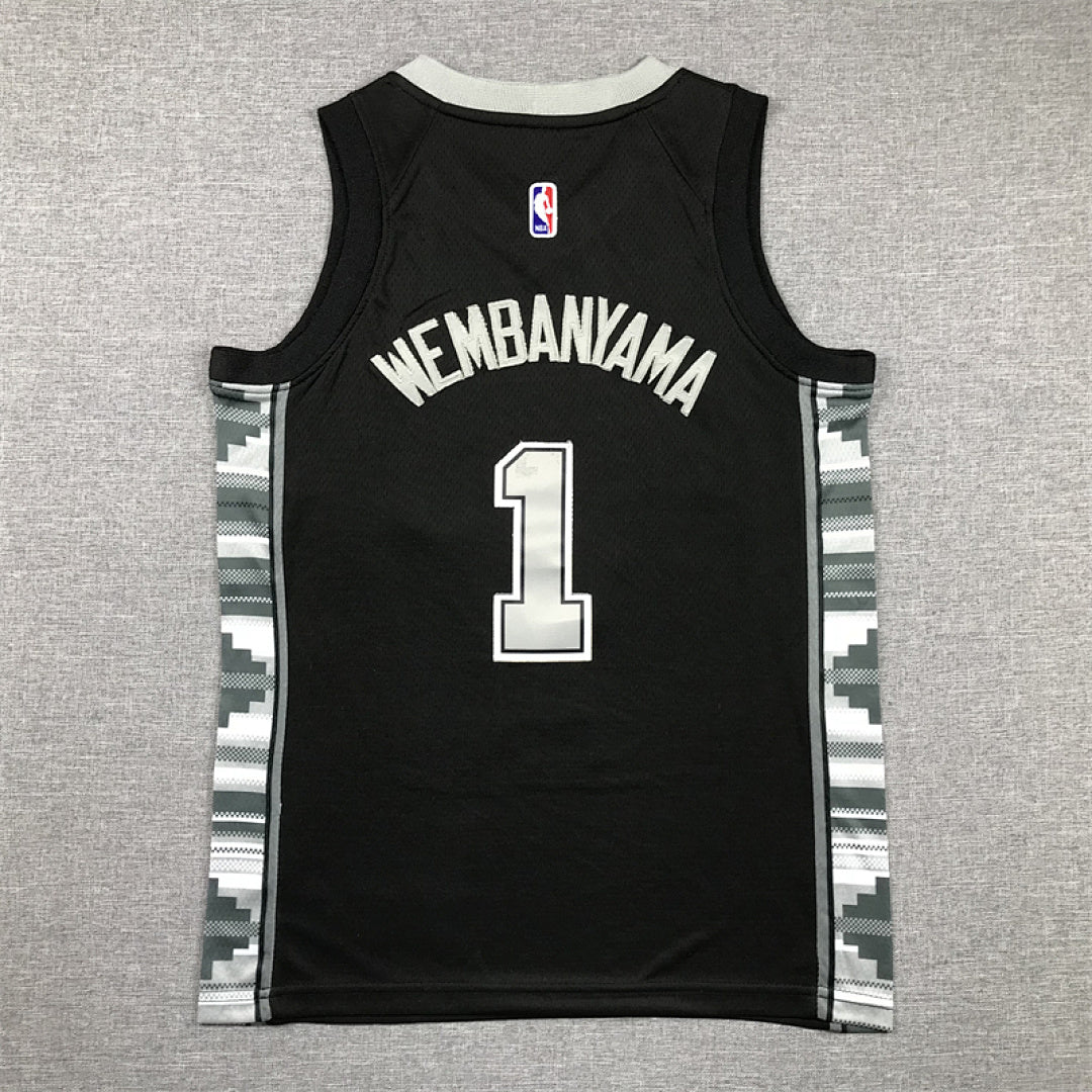 Youth Victor Wembanyama San Antonio Spurs #1 Black Statement Edition  Embroidered Jersey