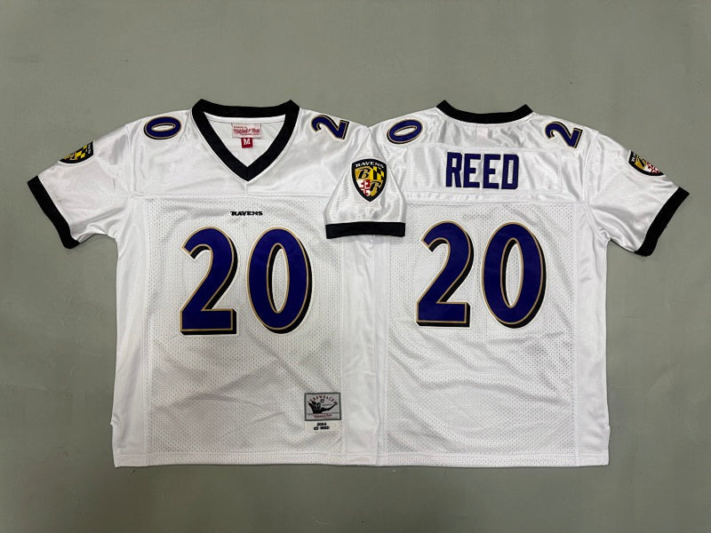 Youth Ed Reed Baltimore Ravens #20 White Retro Embroidered Jersey