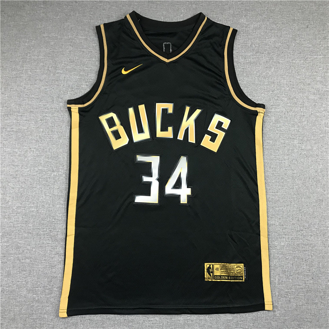 Giannis Antetokounmpo# 34 Milwaukee Bucks Black & Gold City Edition Swingman Embroidered Jersey