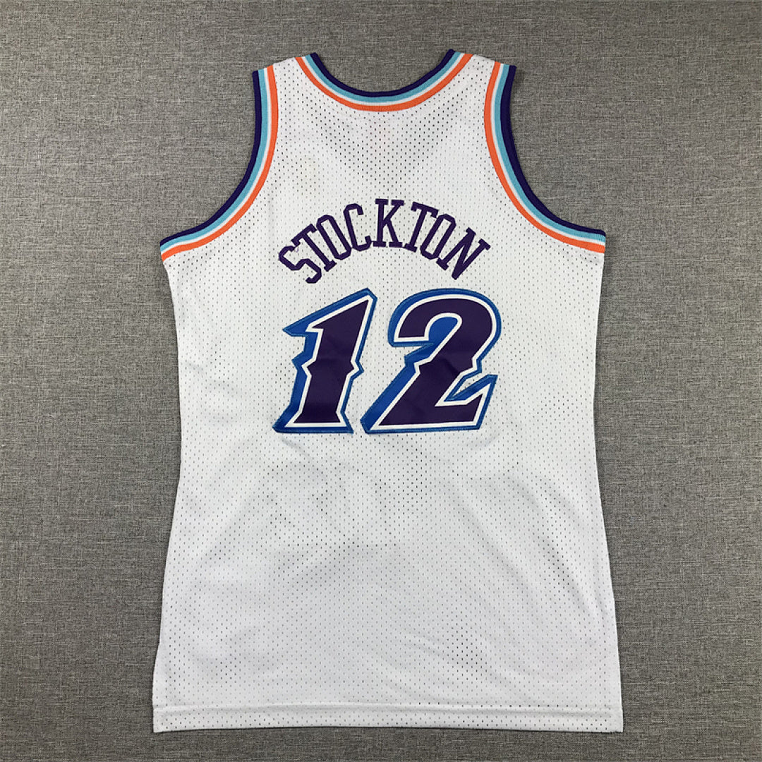Youth John Stockton Utah Jazz #12 White 1996-97 Throwback Embroidered Jersey
