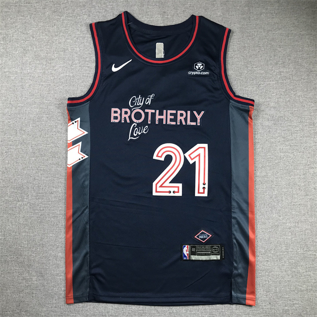 Joel Hans Embiid #21 Philadelphia 76ers 2024 Navy Blue City Edition Swingman Embroidered Jersey