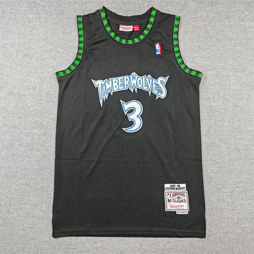 Stephon Marbury #3 Minnesota Timberwolves 1997-98 Black Throwback Embroidered Jersey