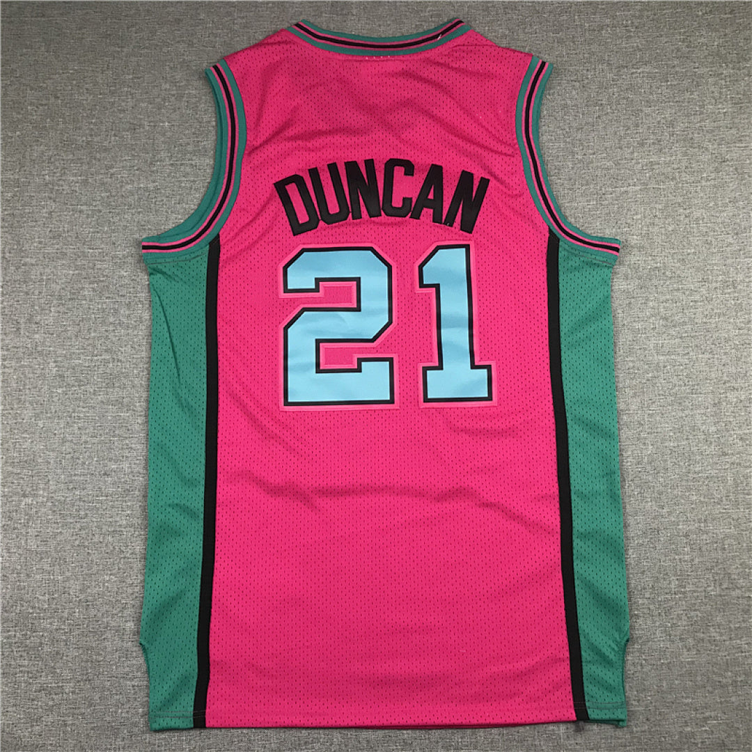 Tim Duncan #21 San Antonio Spurs 1998-99 Pink Throwback Embroidered Jersey  [Pre-Order]