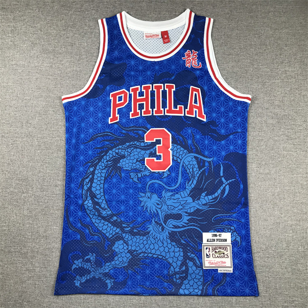 Allen Iverson #3 Philadelphia 76ers 1996-97(Year of the Dragon Limited Edition) Throwback  Embroidered Jersey