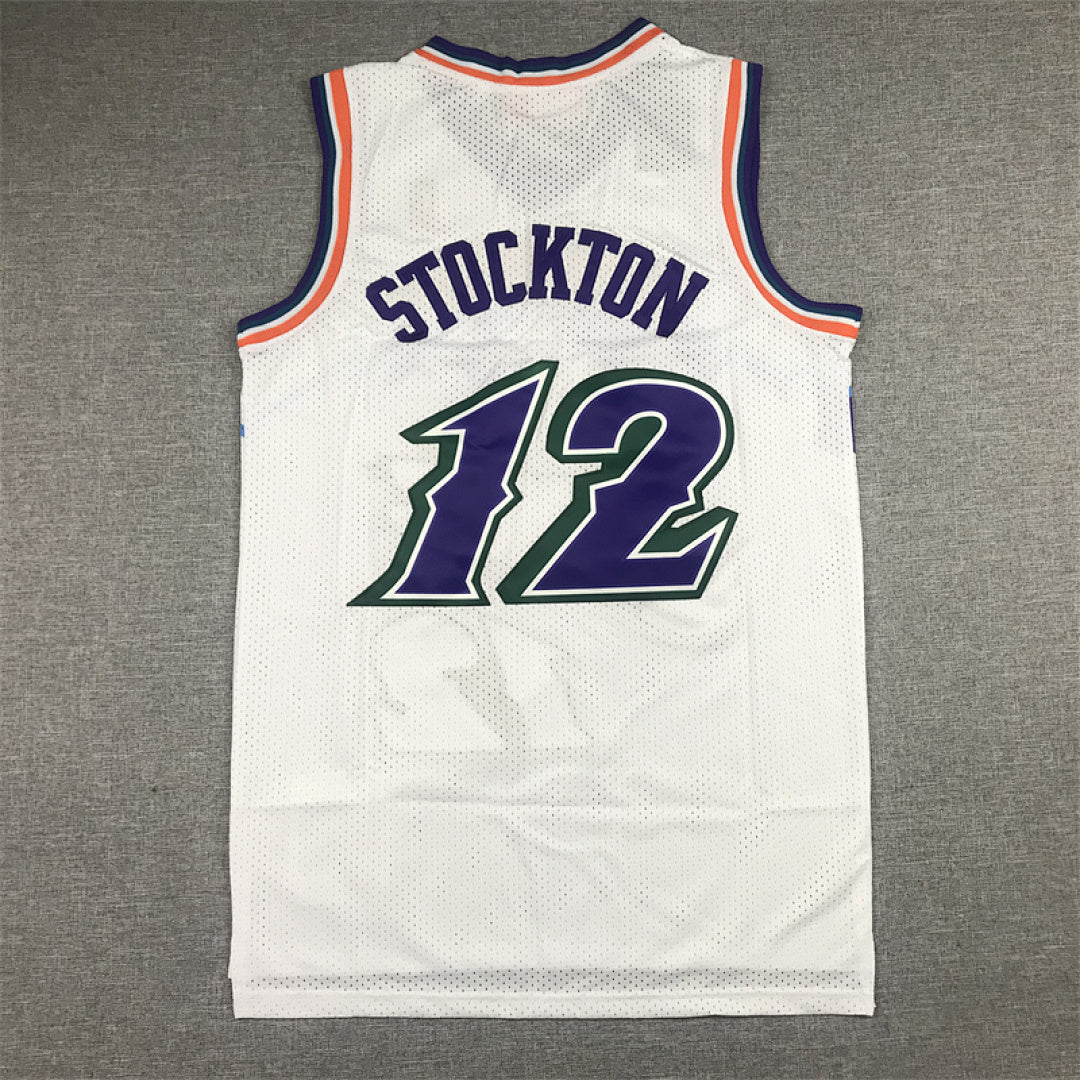 Utah Jazz John Stockton #12 Throwback 1996-97 White Embroidered Jersey