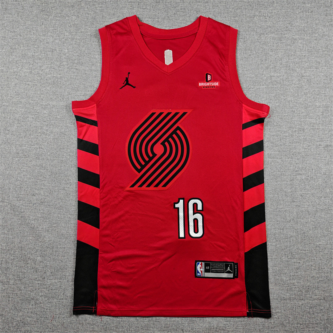Yang Hansen#16 Portland Trail Blazers Red City Edition Swingman Embroidered Jersey