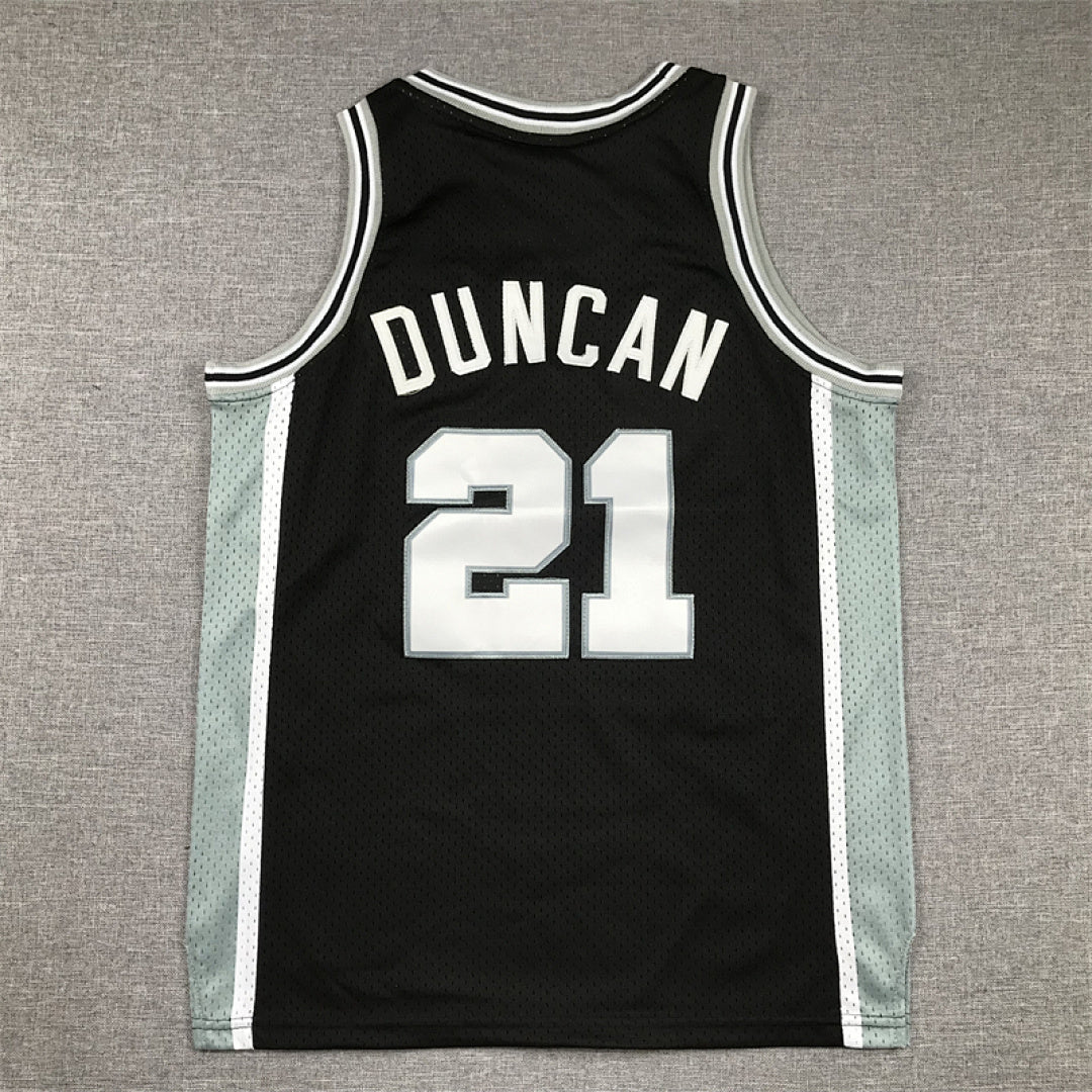 Youth Tim Duncan San Antonio Spurs #21 Black 1998-99 Throwback Embroidered Jersey