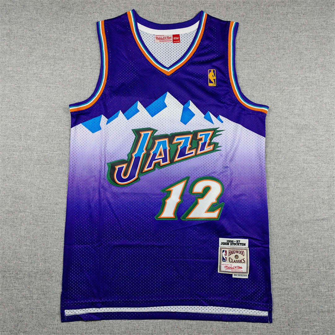 Utah Jazz John Stockton #12 Throwback 1996-97 Embroidered Jersey