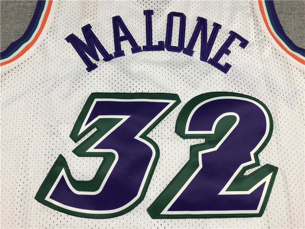 Utah Jazz Karl Malone #32 Utah Jazz Throwback 1996-97 White Embroidered Jersey