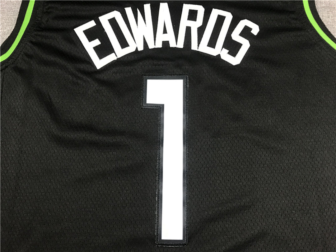 Anthony Edwards #1 Minnesota Timberwolves Black City Edition Swingman Embroidered Jersey