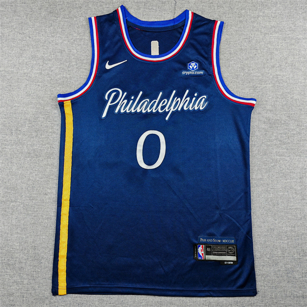 Tyrese Maxey #0 Philadelphia 76ers 2026 Navy Blue City Edition Swingman Embroidered Jersey