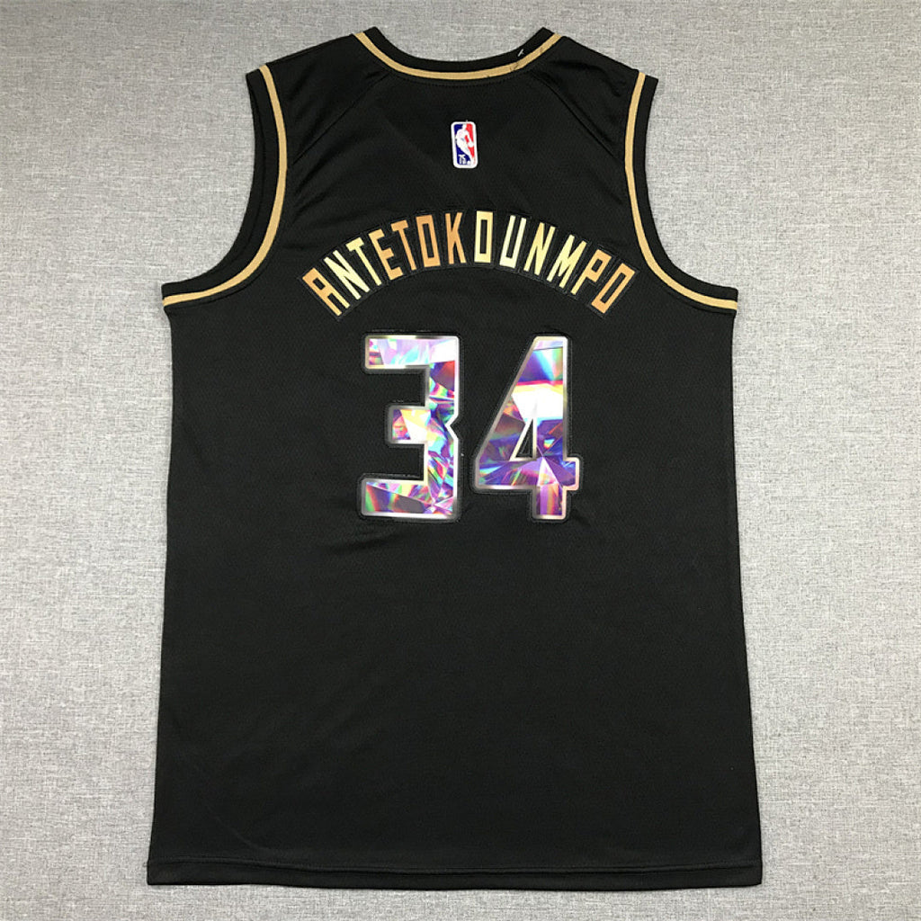 Giannis Antetokounmpo# 34 Milwaukee Bucks Black & Gold City Edition Swingman Embroidered Jersey