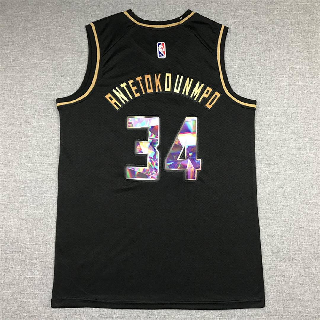 Giannis Antetokounmpo# 34 Milwaukee Bucks Black & Gold City Edition Swingman Embroidered Jersey