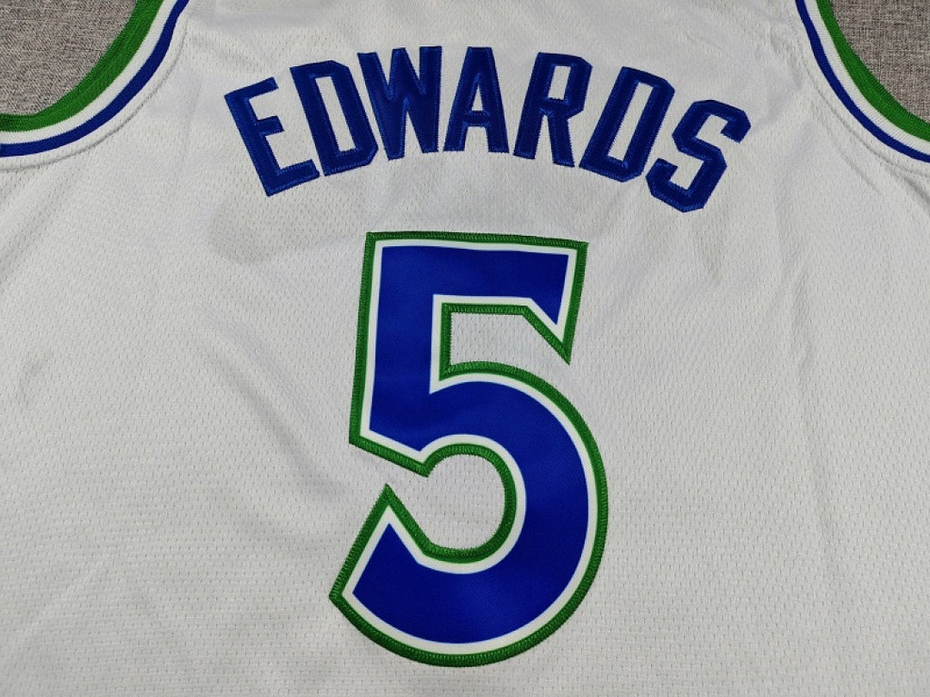 Minnesota Timberwolves Anthony Edwards #5 White Jersey – Embroidered