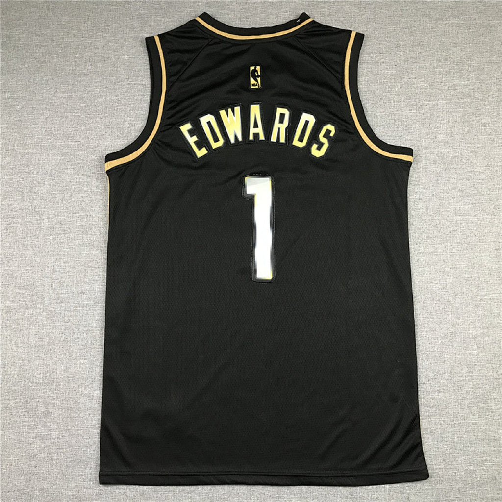 Anthony Edwards #1 Minnesota Timberwolves Black & Gold City Edition Swingman Embroidered Jersey