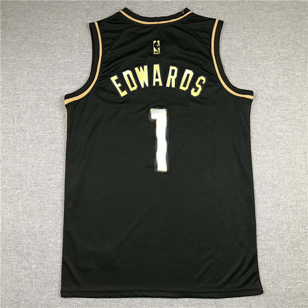 Anthony Edwards #1 Minnesota Timberwolves Black & Gold City Edition Swingman Embroidered Jersey