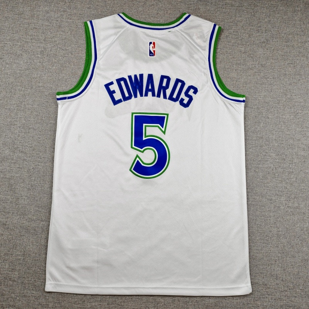Minnesota Timberwolves Anthony Edwards #5 White Jersey – Embroidered
