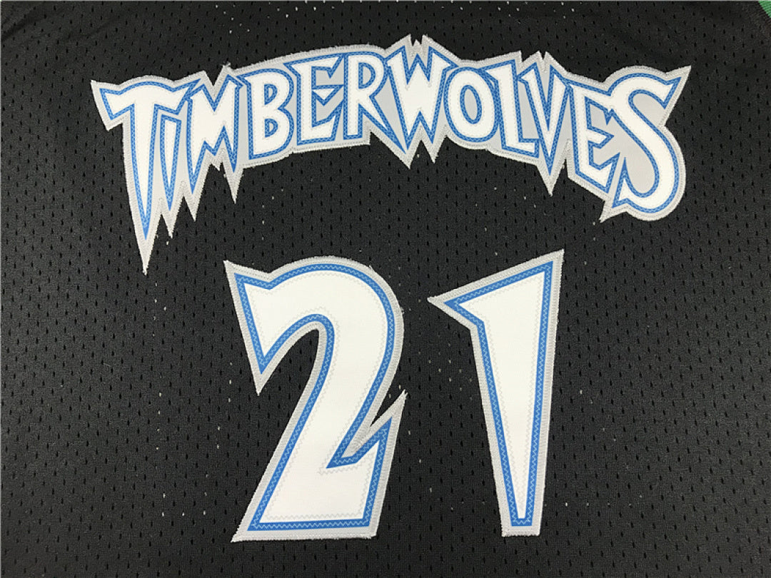 Kevin Garnett #21 Minnesota Timberwolves 1997-98 Black Throwback Embroidered Jersey