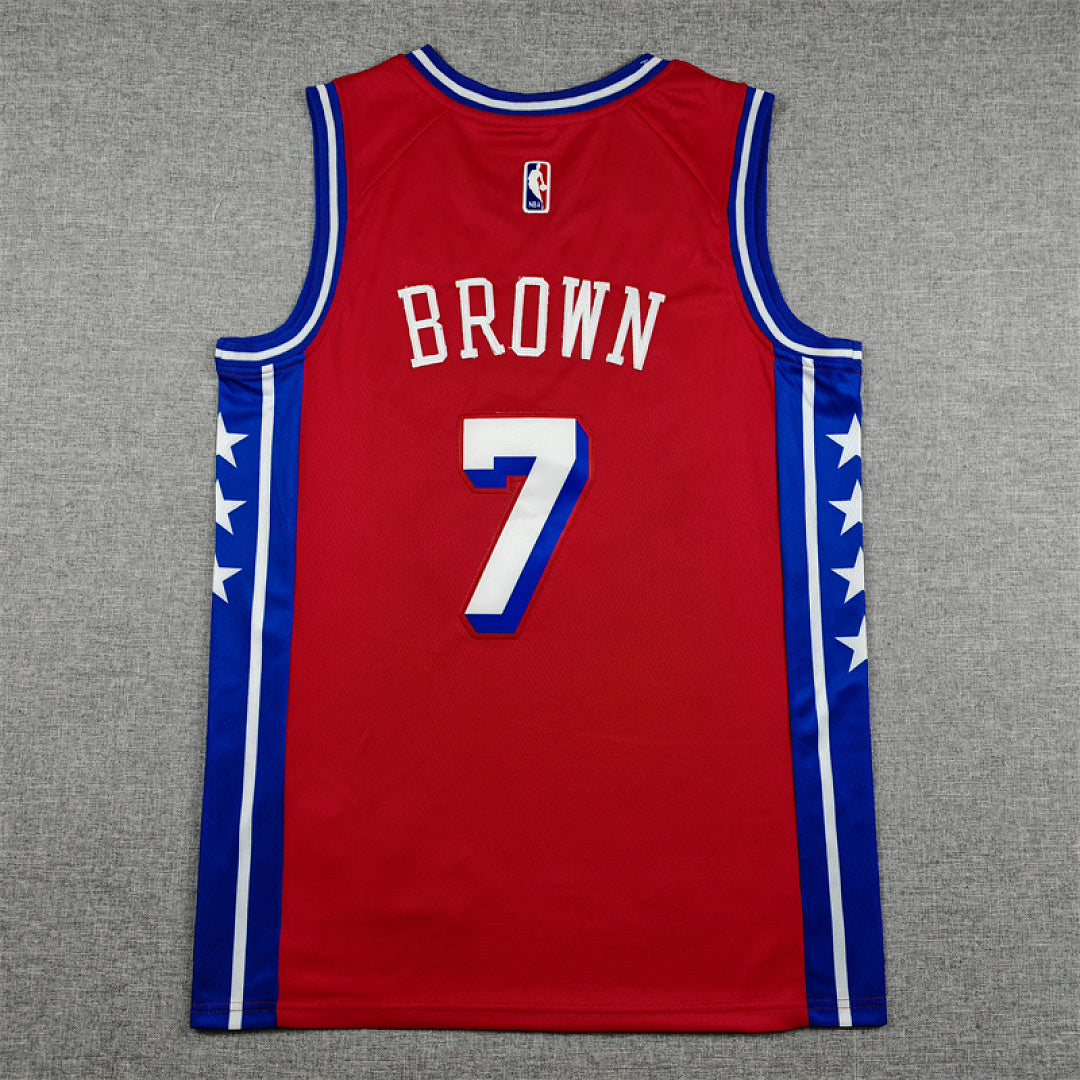 Philadelphia 76ers Jaylen Brown #7 Red Jersey – Embroidered