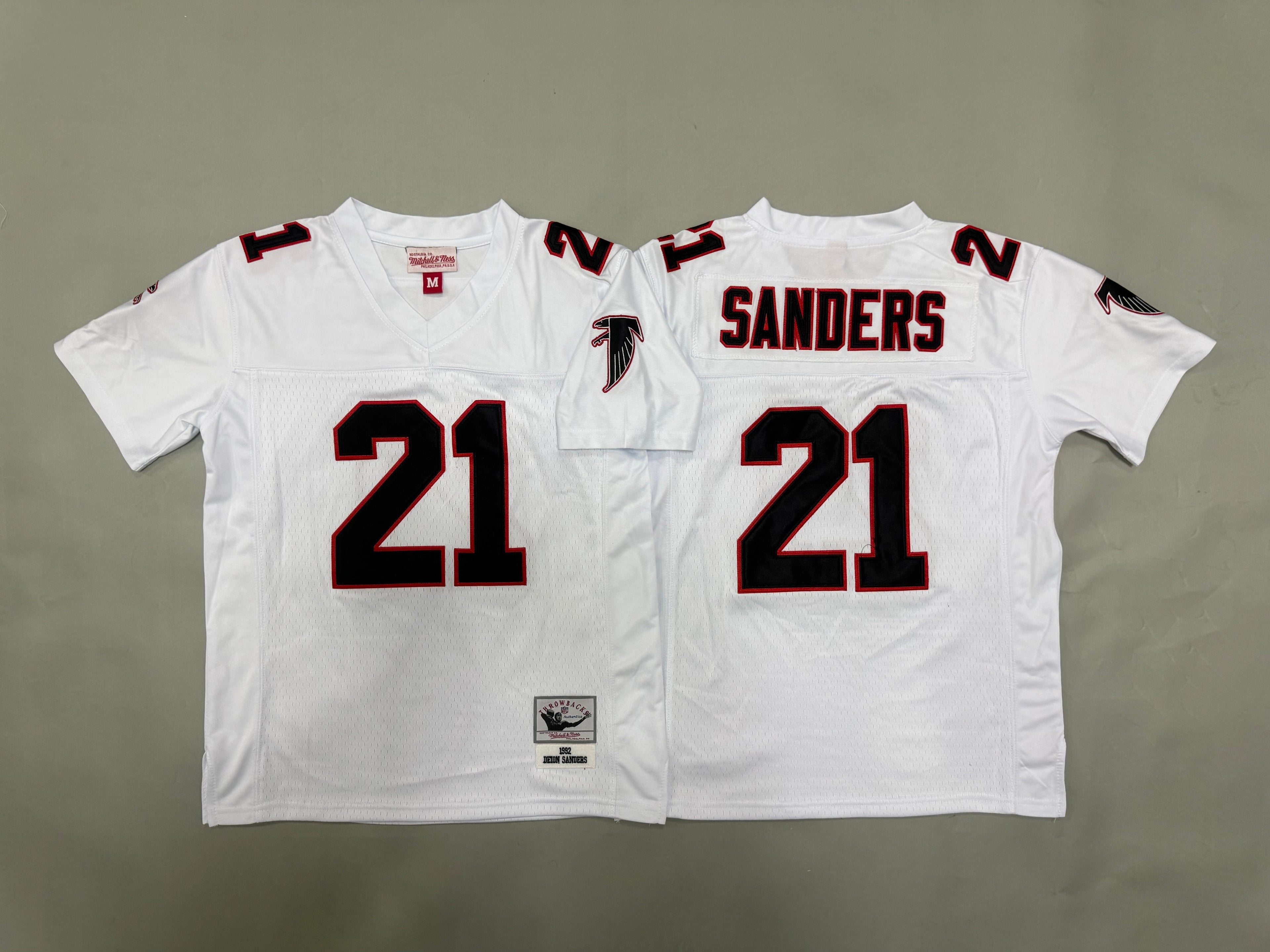 Youth Deion Sanders Atlanta Falcons #21 White Retro Embroidered Jersey