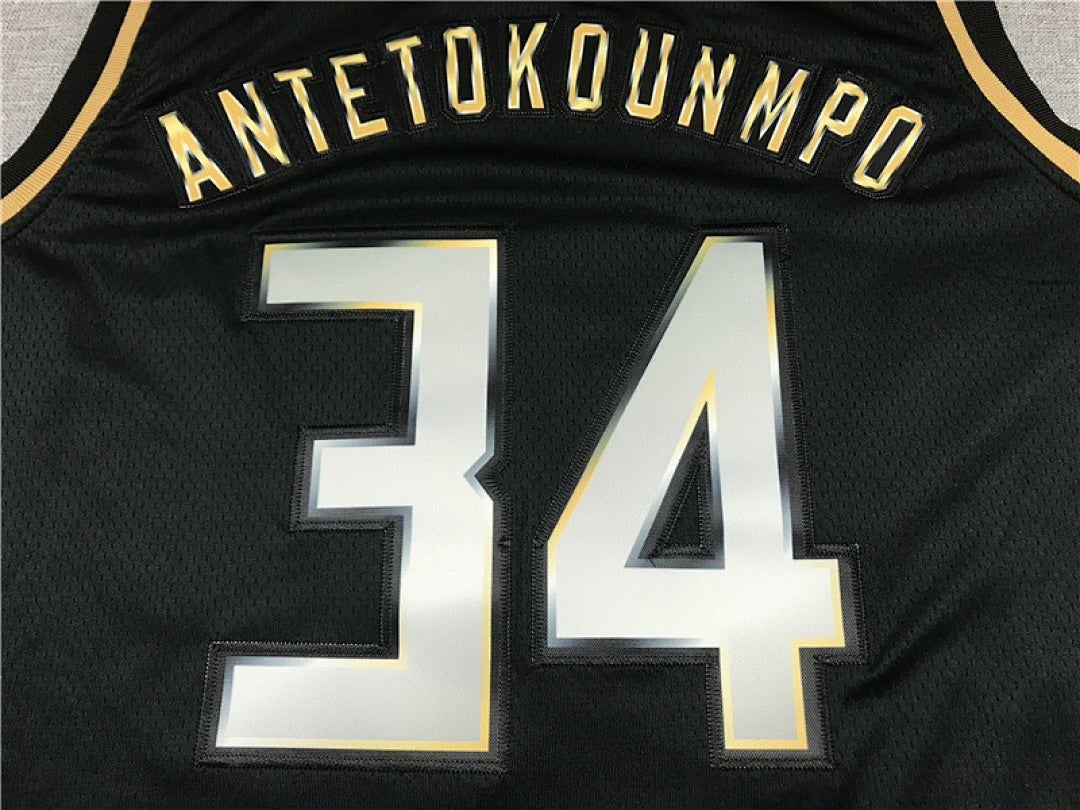Giannis Antetokounmpo# 34 Milwaukee Bucks Black & Gold City Edition Swingman Embroidered Jersey