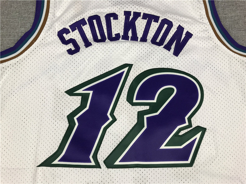 Utah Jazz John Stockton #12 Throwback 1996-97 White Embroidered Jersey