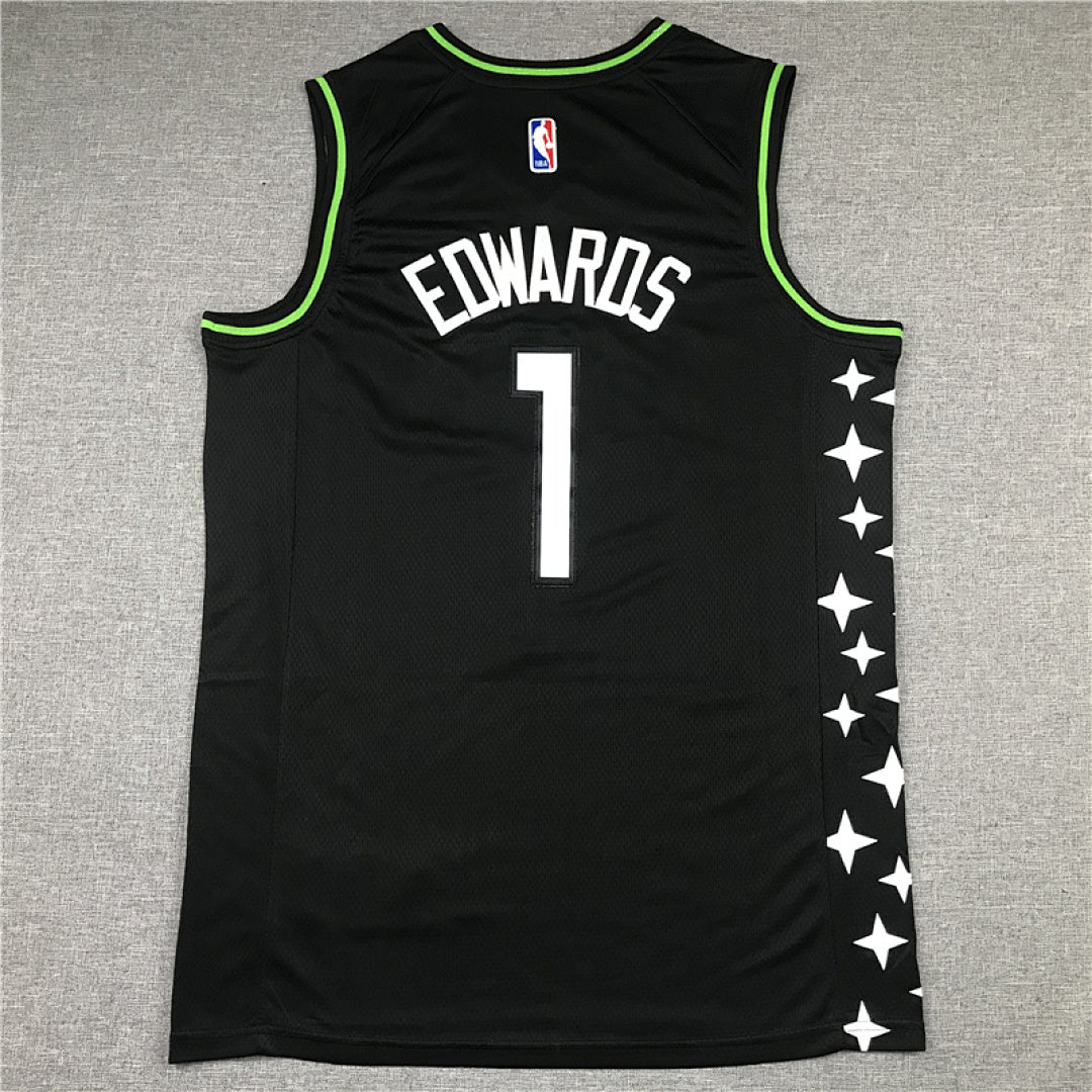 Anthony Edwards #1 Minnesota Timberwolves Black City Edition Swingman Embroidered Jersey