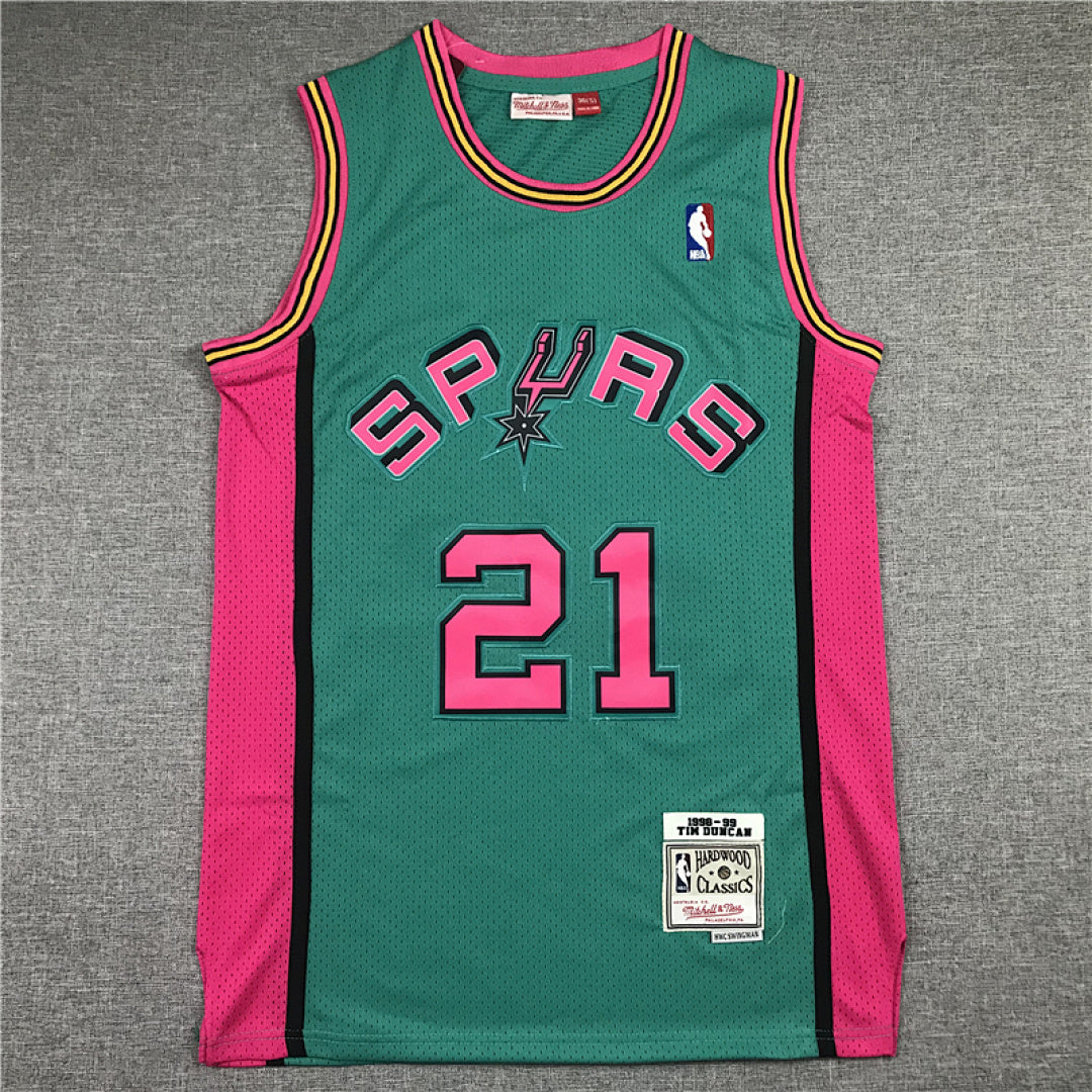 Tim Duncan #21 San Antonio Spurs 1998-99 Green Throwback Embroidered Jersey