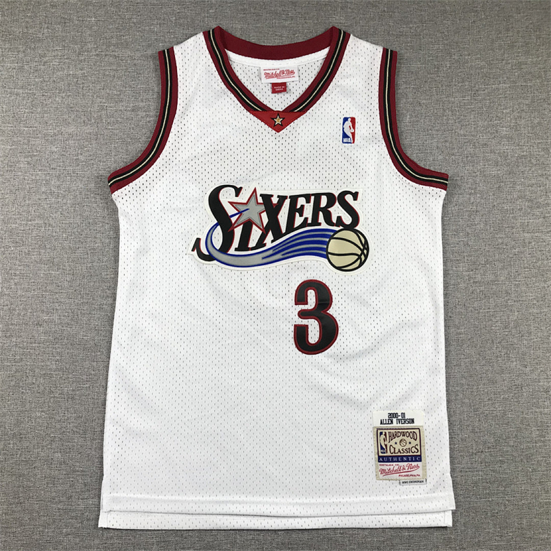 Youth Allen Iverson Philadelphia 76ers #3 Retro 2000-01 Throwback Embroidered Jersey