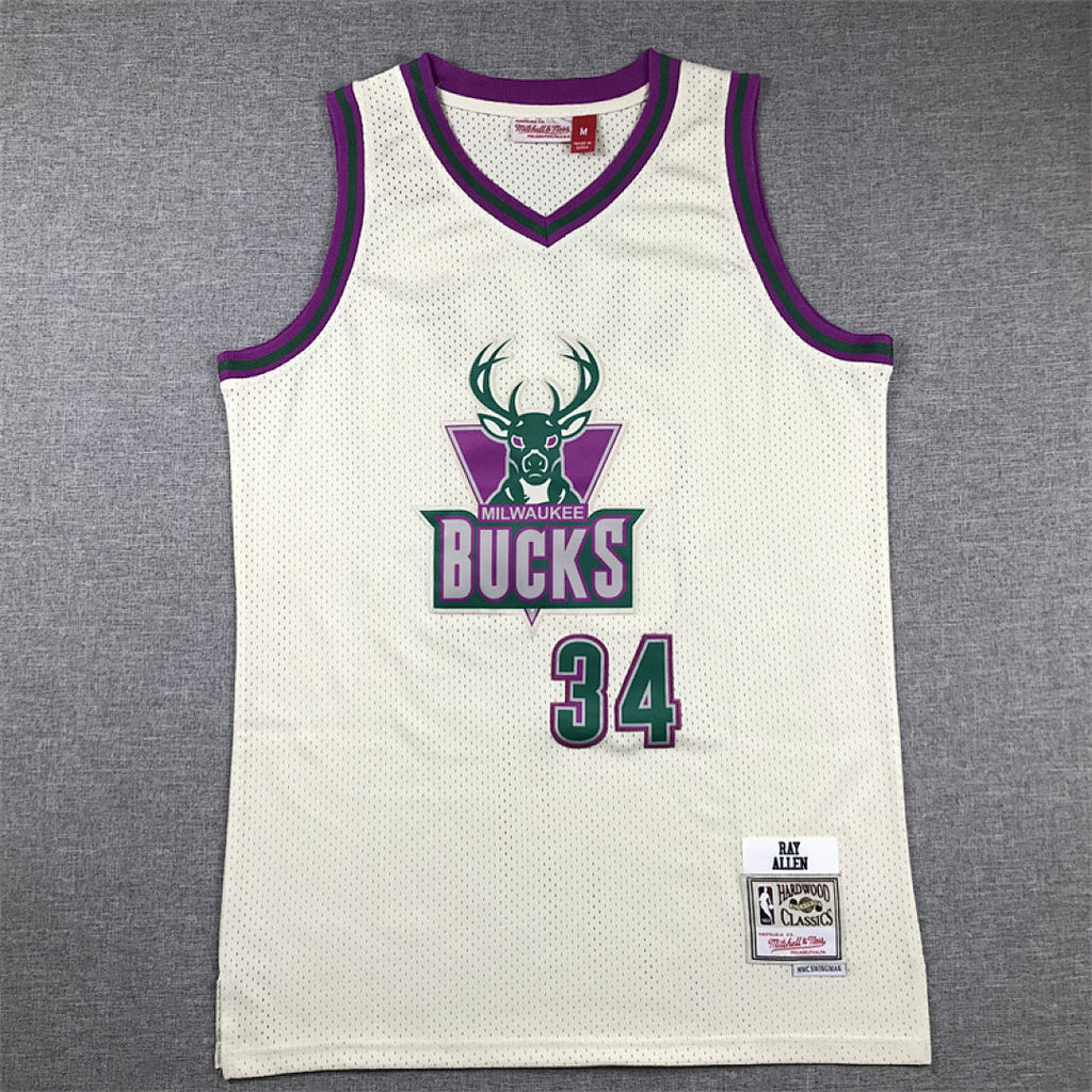 Ray Allen# 34 Milwaukee Bucks Retro Throwback Embroidered Jersey