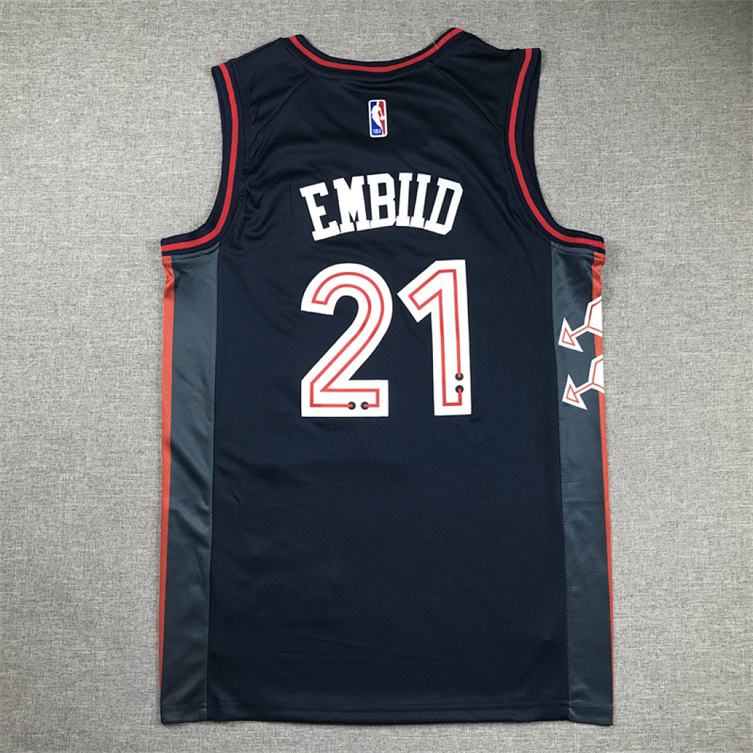 Joel Hans Embiid #21 Philadelphia 76ers 2024 Navy Blue City Edition Swingman Embroidered Jersey