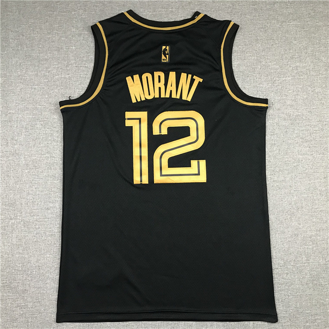 Ja Morant# 12 Memphis Grizzlies  Black & Gold Edition  Embroidered Jersey