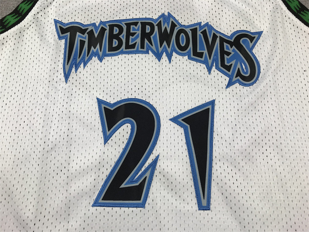 Kevin Garnett #21 Minnesota Timberwolves White 1997-98 Throwback Embroidered Jersey