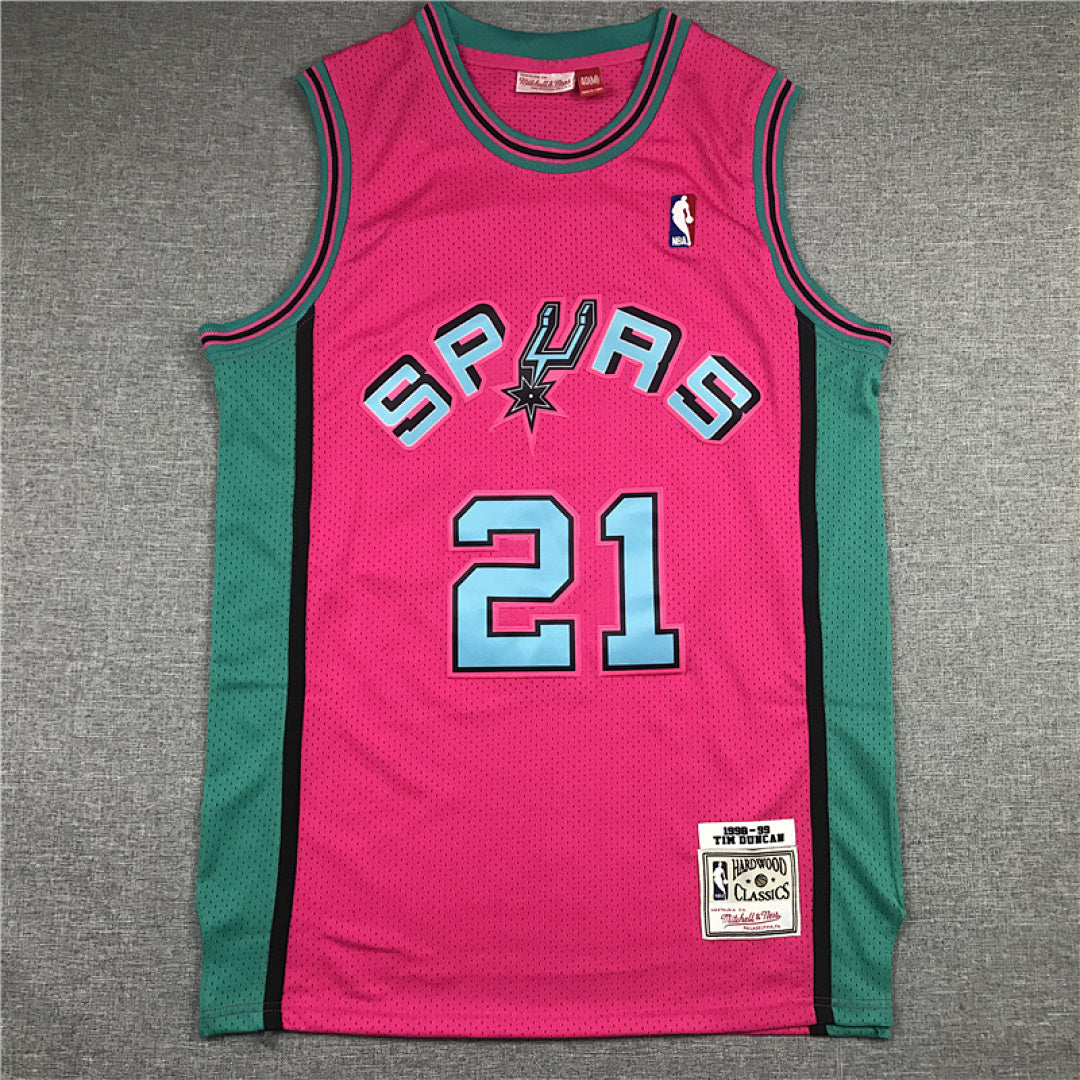 Tim Duncan #21 San Antonio Spurs 1998-99 Pink Throwback Embroidered Jersey  [Pre-Order]