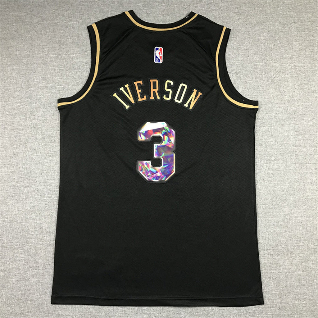 Allen Iverson #3 Philadelphia 76ers Black & Gold City Edition Swingman Embroidered Jersey