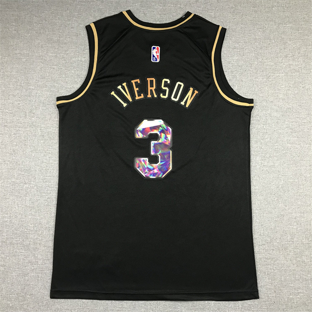Allen Iverson #3 Philadelphia 76ers Black & Gold City Edition Swingman Embroidered Jersey