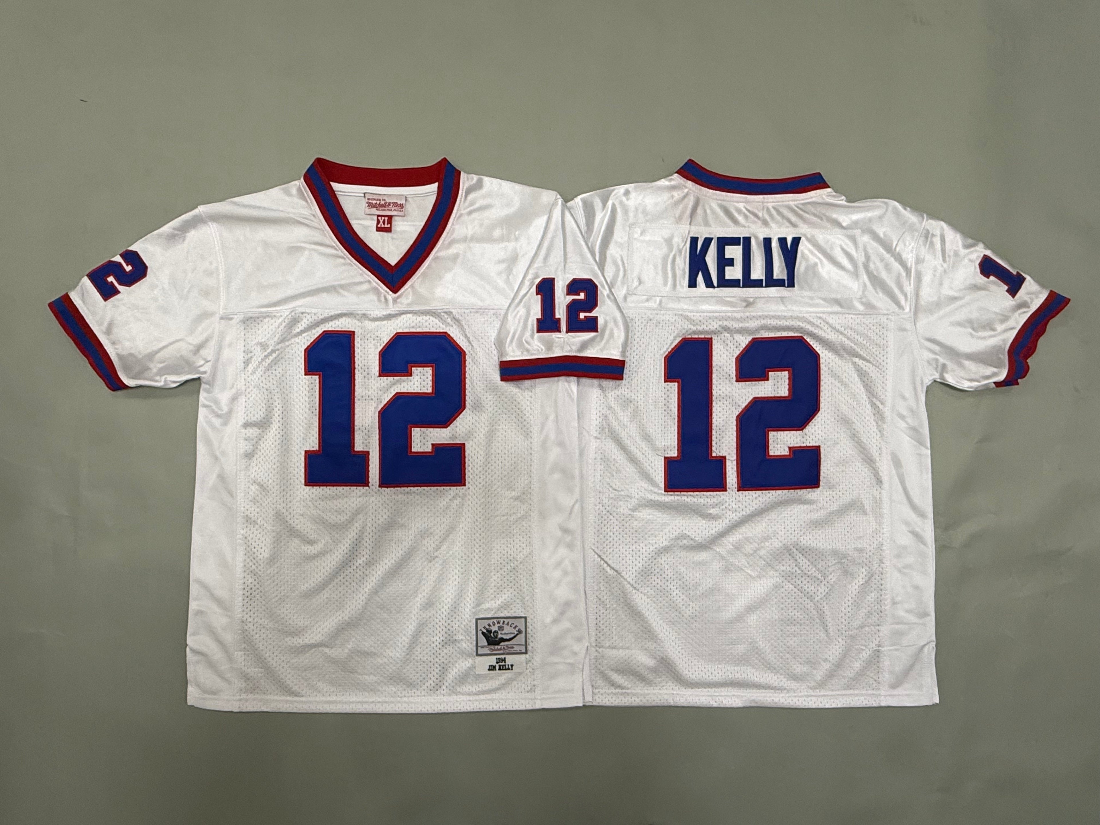 Youth Jim Kelly Buffalo Bills #12 White Retro Embroidered Jersey