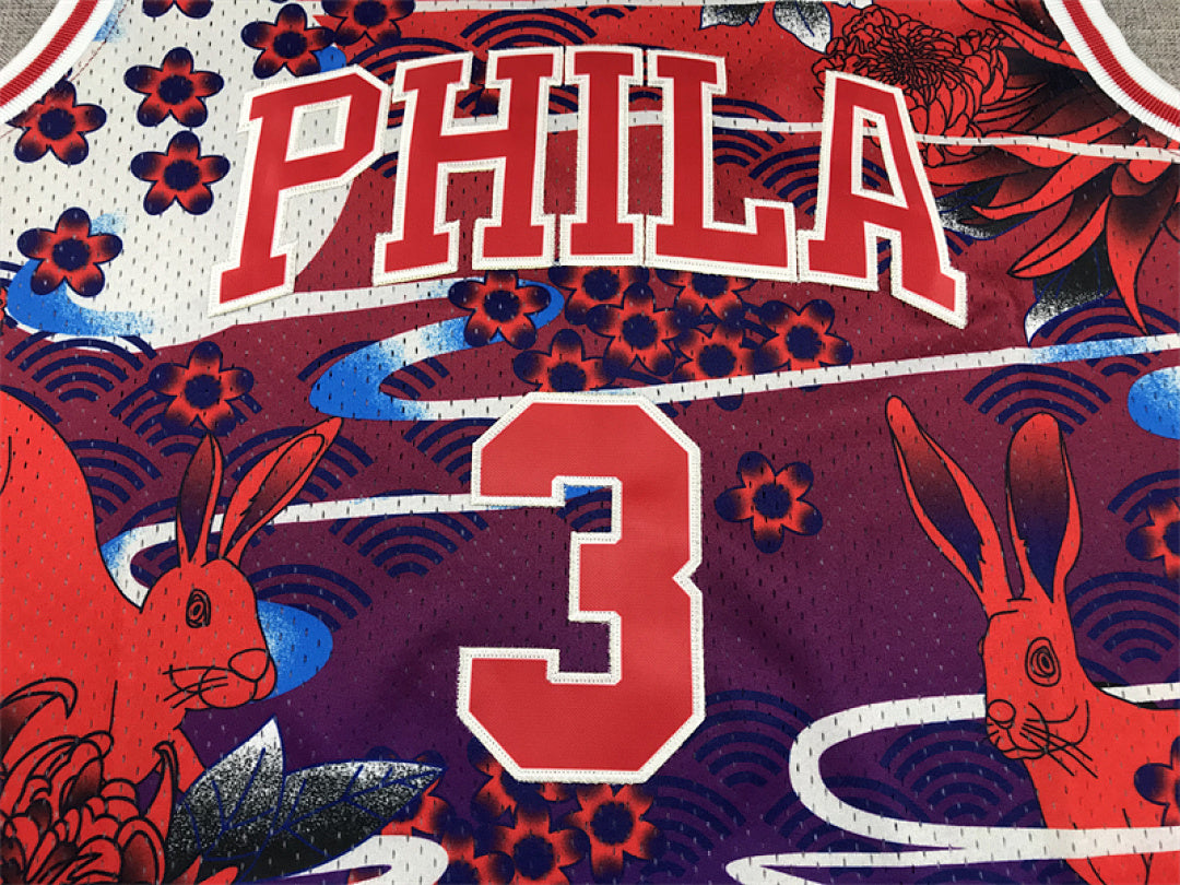 Allen Iverson #3 Philadelphia 76ers 1996-97 (Year of the Rabbit Limited Edition) Throwback  Embroidered Jersey