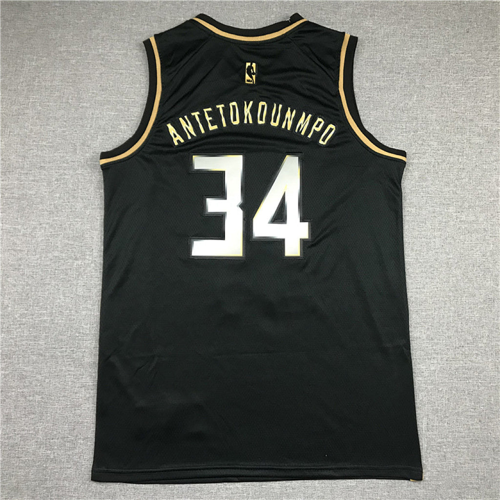 Giannis Antetokounmpo# 34 Milwaukee Bucks Black & Gold City Edition Swingman Embroidered Jersey