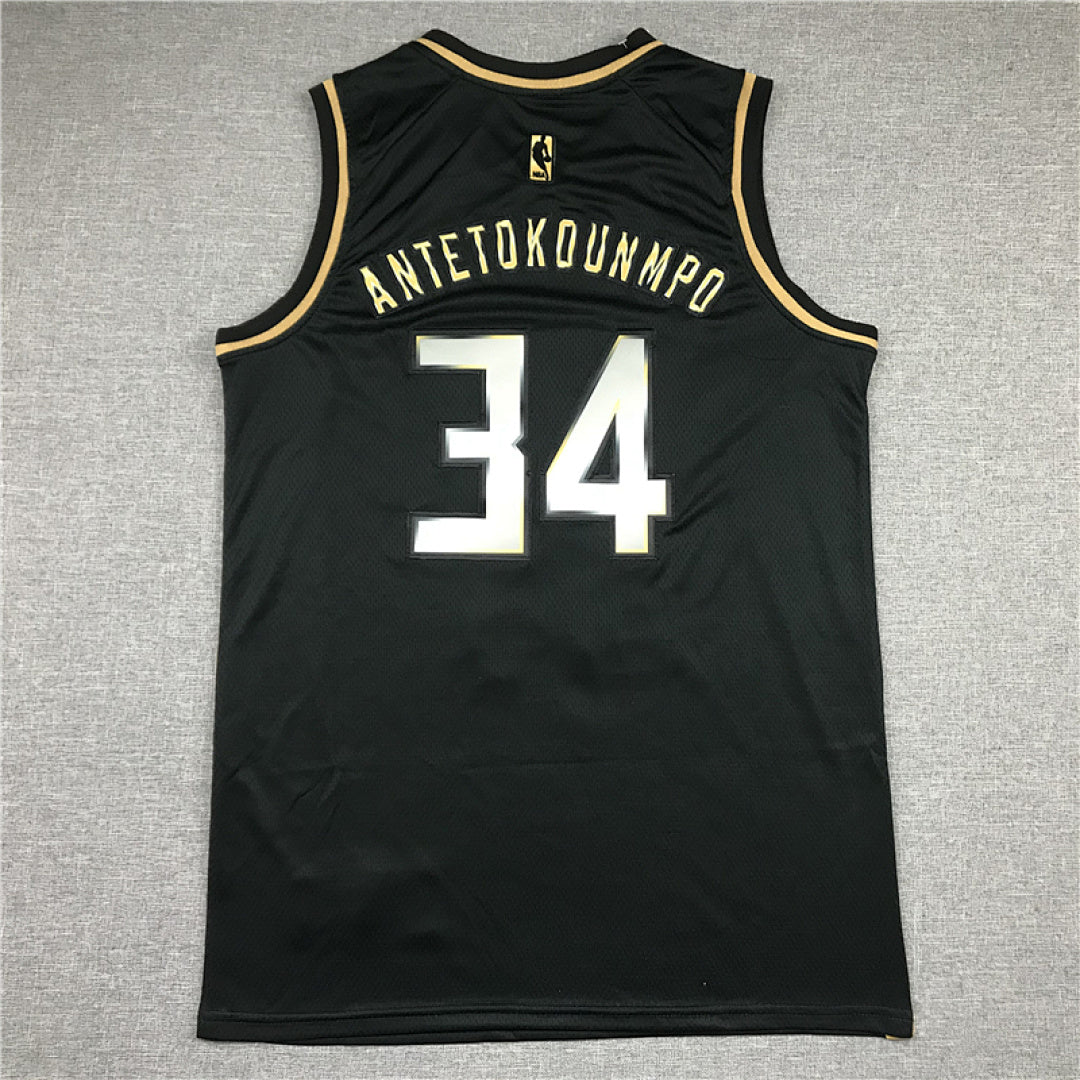 Giannis Antetokounmpo# 34 Milwaukee Bucks Black & Gold City Edition Swingman Embroidered Jersey