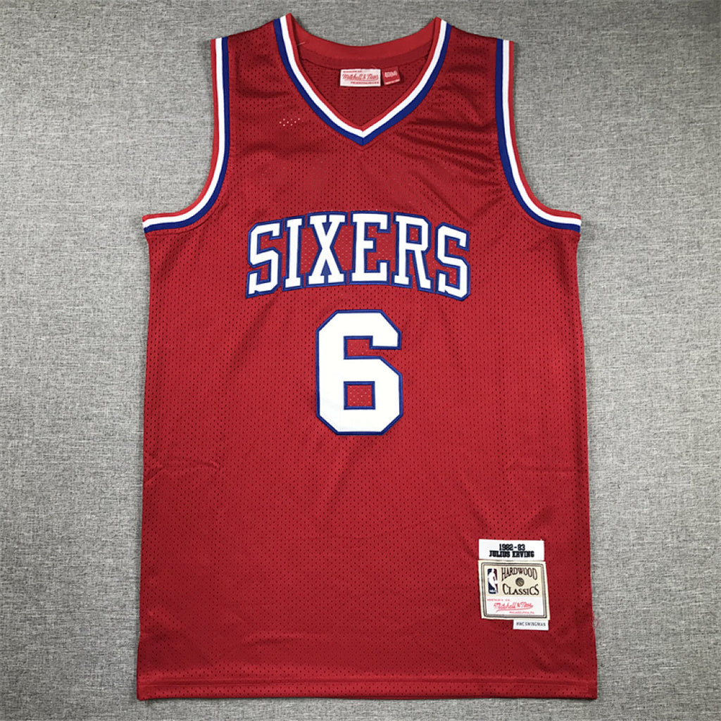 Julius Erving #6 Philadelphia 76ers 1982-83 Retro Red Throwback Embroidered Jersey